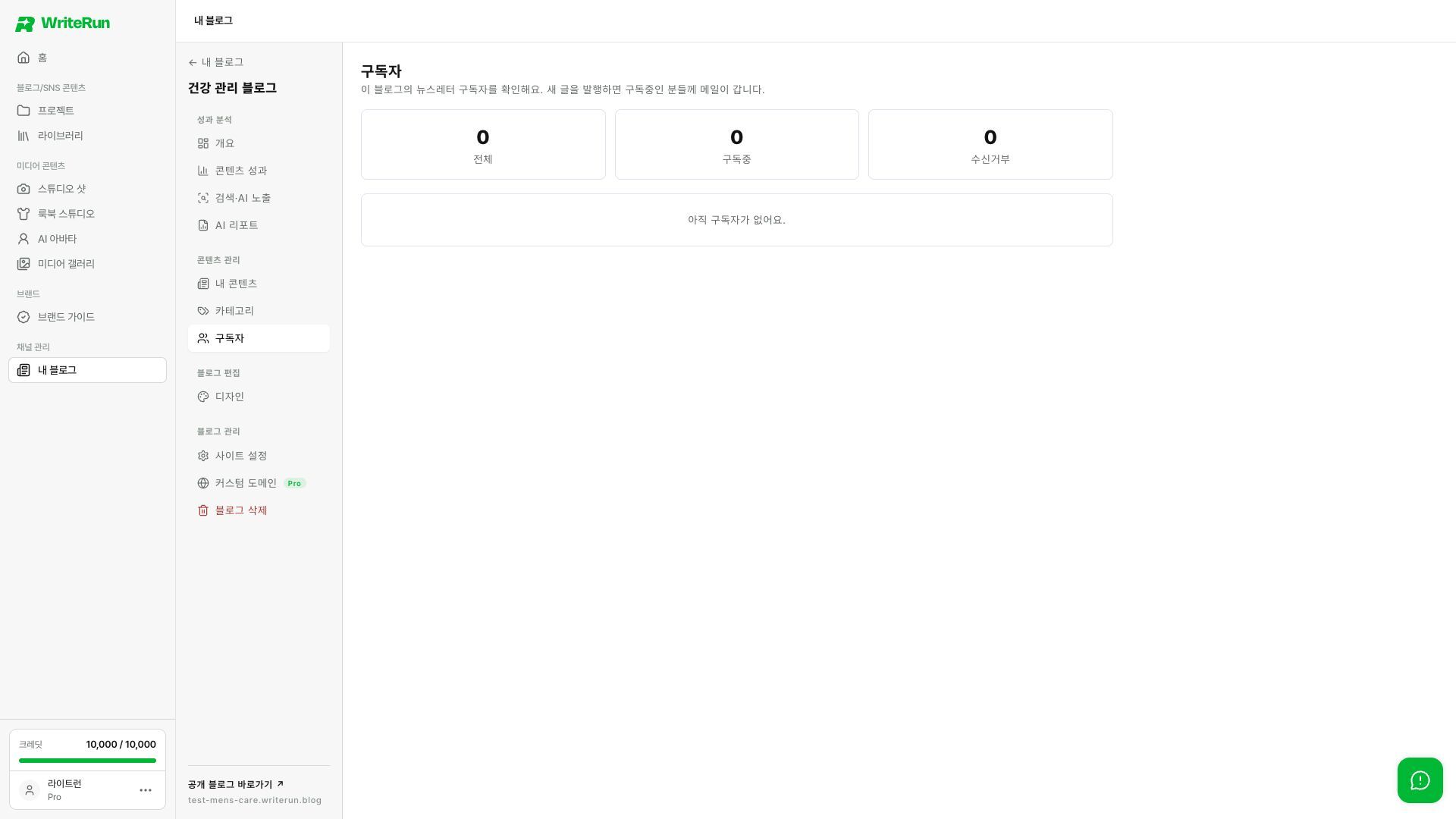 뉴스레터 구독 상태와 구독자 수를 확인해요.